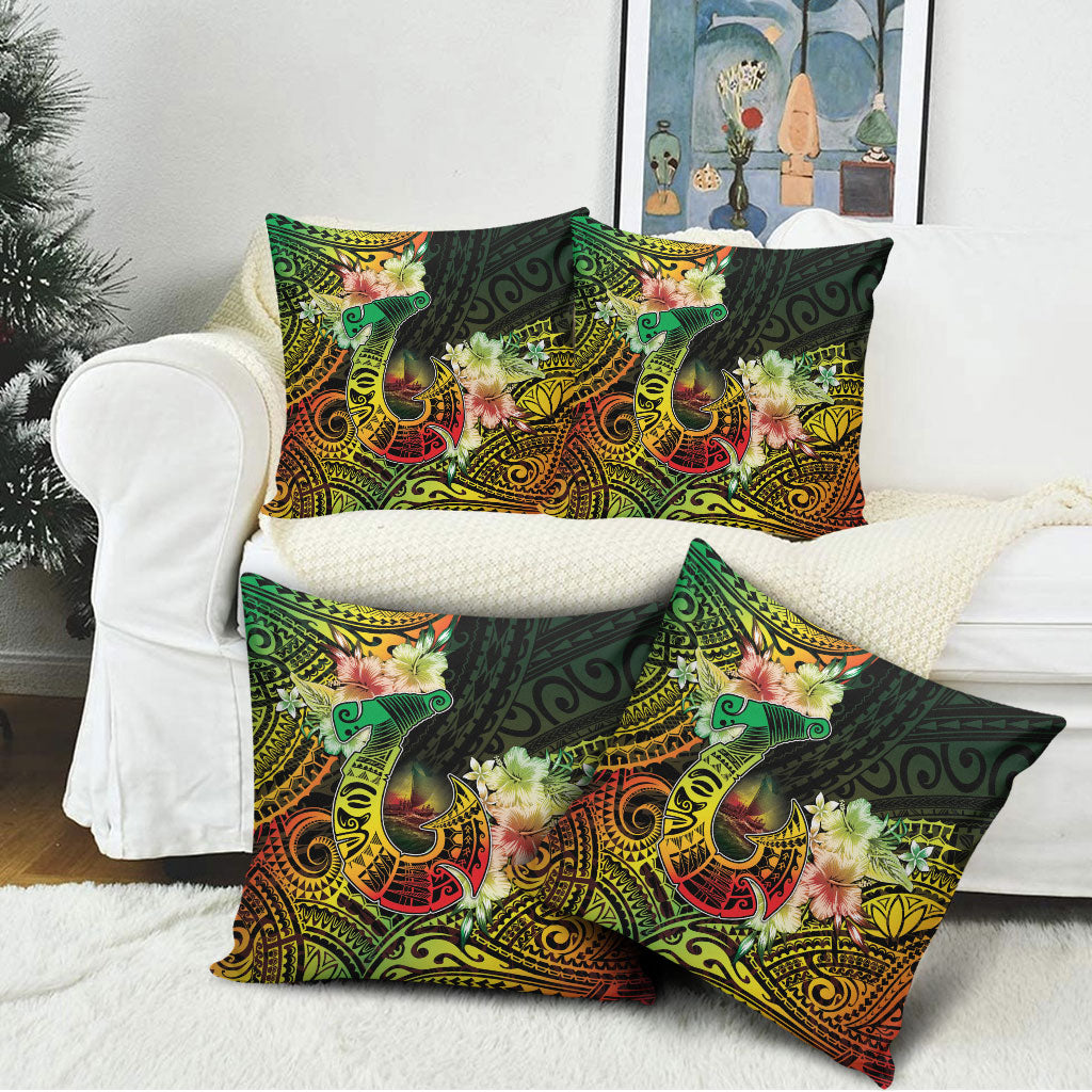 Hawaii Discoverers Day Pillow Cover Polynesian Fish Hook With Hibiscus Reggae LT05 - Polynesian Pride