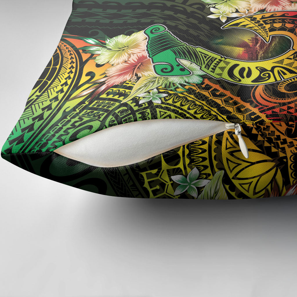 Hawaii Discoverers Day Pillow Cover Polynesian Fish Hook With Hibiscus Reggae LT05 - Polynesian Pride