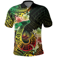 Hawaii Discoverers Day Polo Shirt Polynesian Fish Hook With Hibiscus Reggae LT05 Reggae - Polynesian Pride
