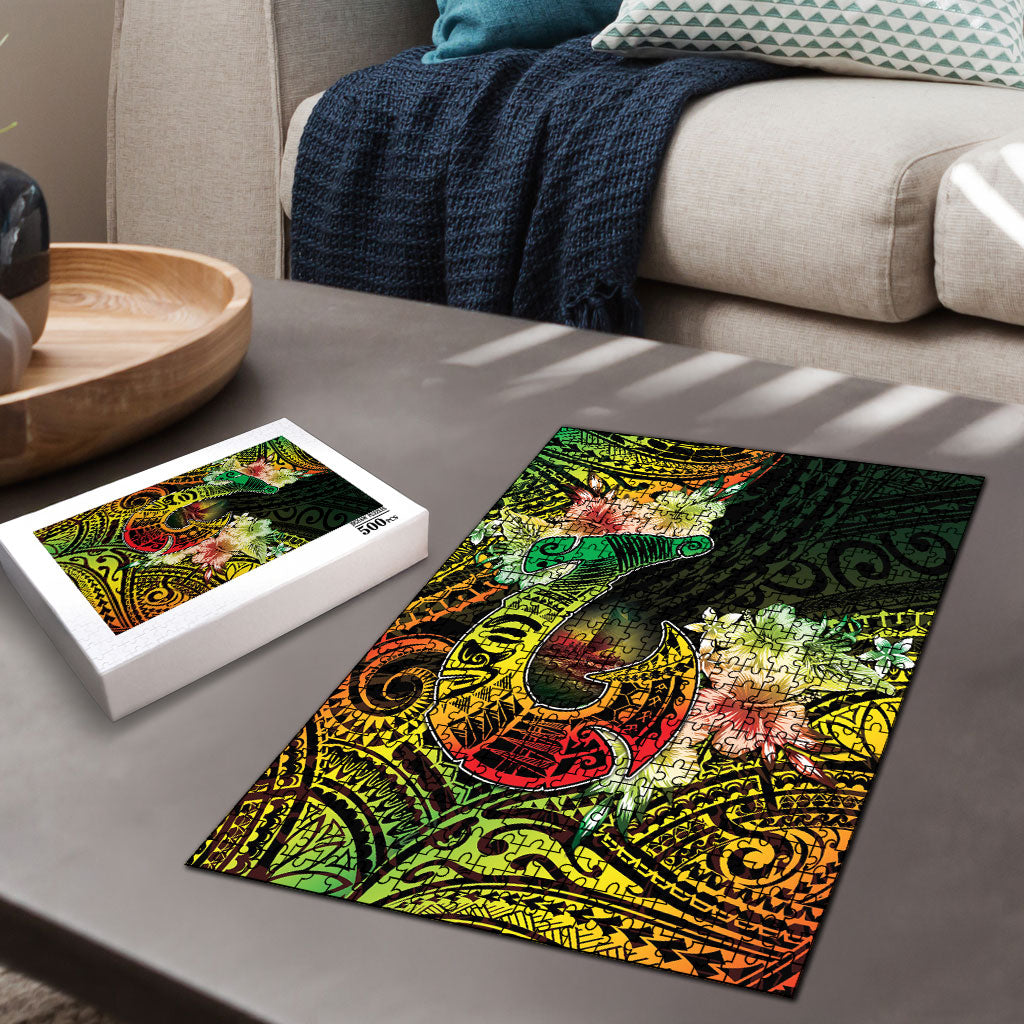 Hawaii Discoverers Day Puzzle Polynesian Fish Hook With Hibiscus Reggae