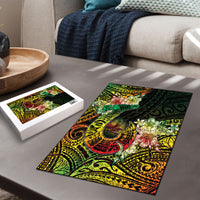 Hawaii Discoverers Day Puzzle Polynesian Fish Hook With Hibiscus Reggae