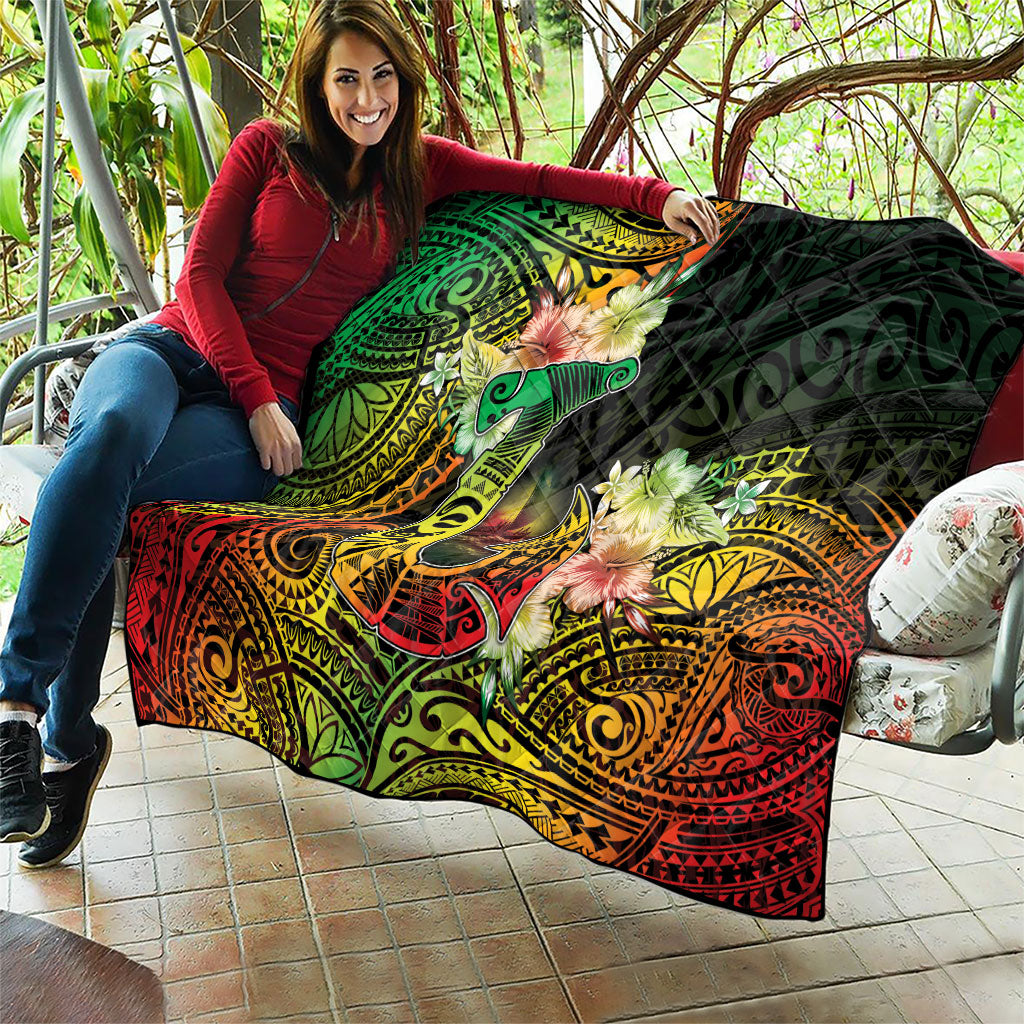 Hawaii Discoverers Day Quilt Polynesian Fish Hook With Hibiscus Reggae