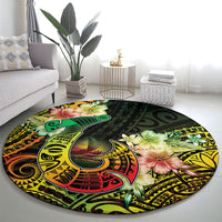 Hawaii Discoverers Day Round Carpet Polynesian Fish Hook With Hibiscus Reggae