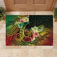 Hawaii Discoverers Day Rubber Doormat Polynesian Fish Hook With Hibiscus Reggae