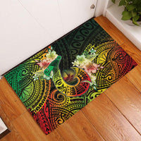 Hawaii Discoverers Day Rubber Doormat Polynesian Fish Hook With Hibiscus Reggae