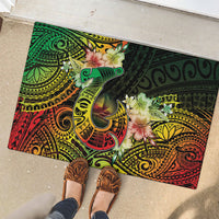 Hawaii Discoverers Day Rubber Doormat Polynesian Fish Hook With Hibiscus Reggae