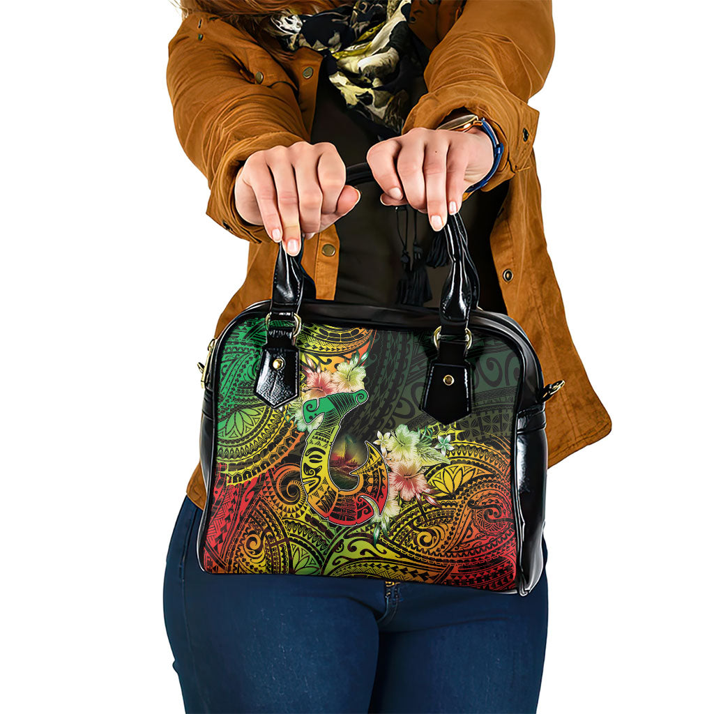 Hawaii Discoverers Day Shoulder Handbag Polynesian Fish Hook With Hibiscus Reggae LT05 One Size Reggae - Polynesian Pride