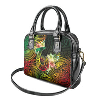 Hawaii Discoverers Day Shoulder Handbag Polynesian Fish Hook With Hibiscus Reggae