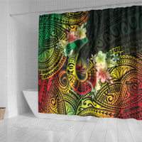 Hawaii Discoverers Day Shower Curtain Polynesian Fish Hook With Hibiscus Reggae