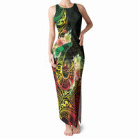 Hawaii Discoverers Day Tank Maxi Dress Polynesian Fish Hook With Hibiscus Reggae LT05 Women Reggae - Polynesian Pride