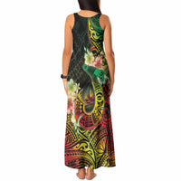 Hawaii Discoverers Day Tank Maxi Dress Polynesian Fish Hook With Hibiscus Reggae LT05 - Polynesian Pride