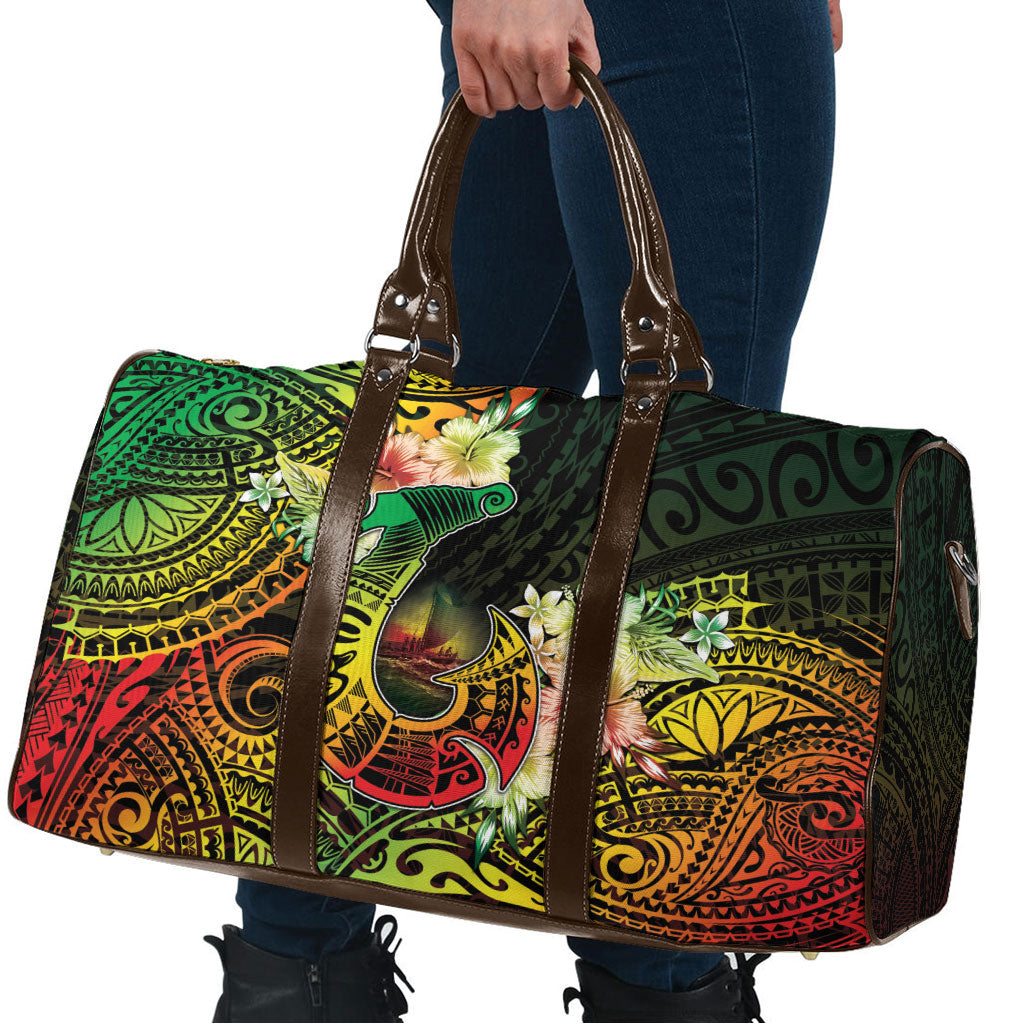 Hawaii Discoverers Day Travel Bag Polynesian Fish Hook With Hibiscus Reggae LT05 - Polynesian Pride