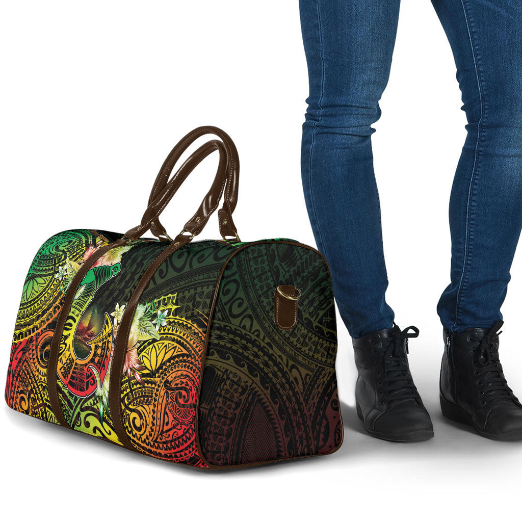 Hawaii Discoverers Day Travel Bag Polynesian Fish Hook With Hibiscus Reggae LT05 - Polynesian Pride