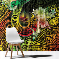 Hawaii Discoverers Day Window Curtain Polynesian Fish Hook With Hibiscus Reggae