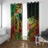 Hawaii Discoverers Day Window Curtain Polynesian Fish Hook With Hibiscus Reggae