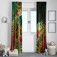 Hawaii Discoverers Day Window Curtain Polynesian Fish Hook With Hibiscus Reggae