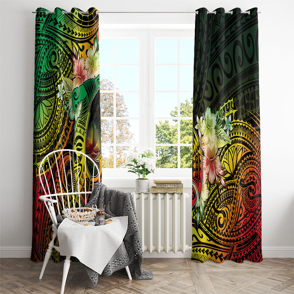 Hawaii Discoverers Day Window Curtain Polynesian Fish Hook With Hibiscus Reggae