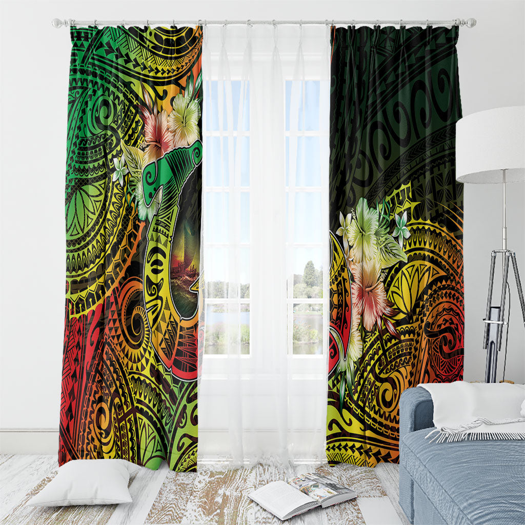 Hawaii Discoverers Day Window Curtain Polynesian Fish Hook With Hibiscus Reggae