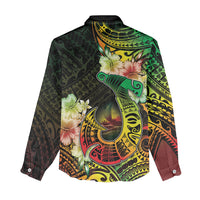 Hawaii Discoverers Day Women Casual Shirt Polynesian Fish Hook With Hibiscus Reggae