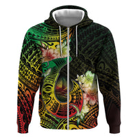 Hawaii Discoverers Day Zip Hoodie Polynesian Fish Hook With Hibiscus Reggae