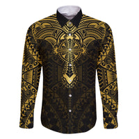 Personalized Polynesia Family Matching Tank Maxi Dress and Hawaiian Shirt With Christian Cross LT05 Dad's Shirt - Long Sleeve Gold - Polynesian Pride