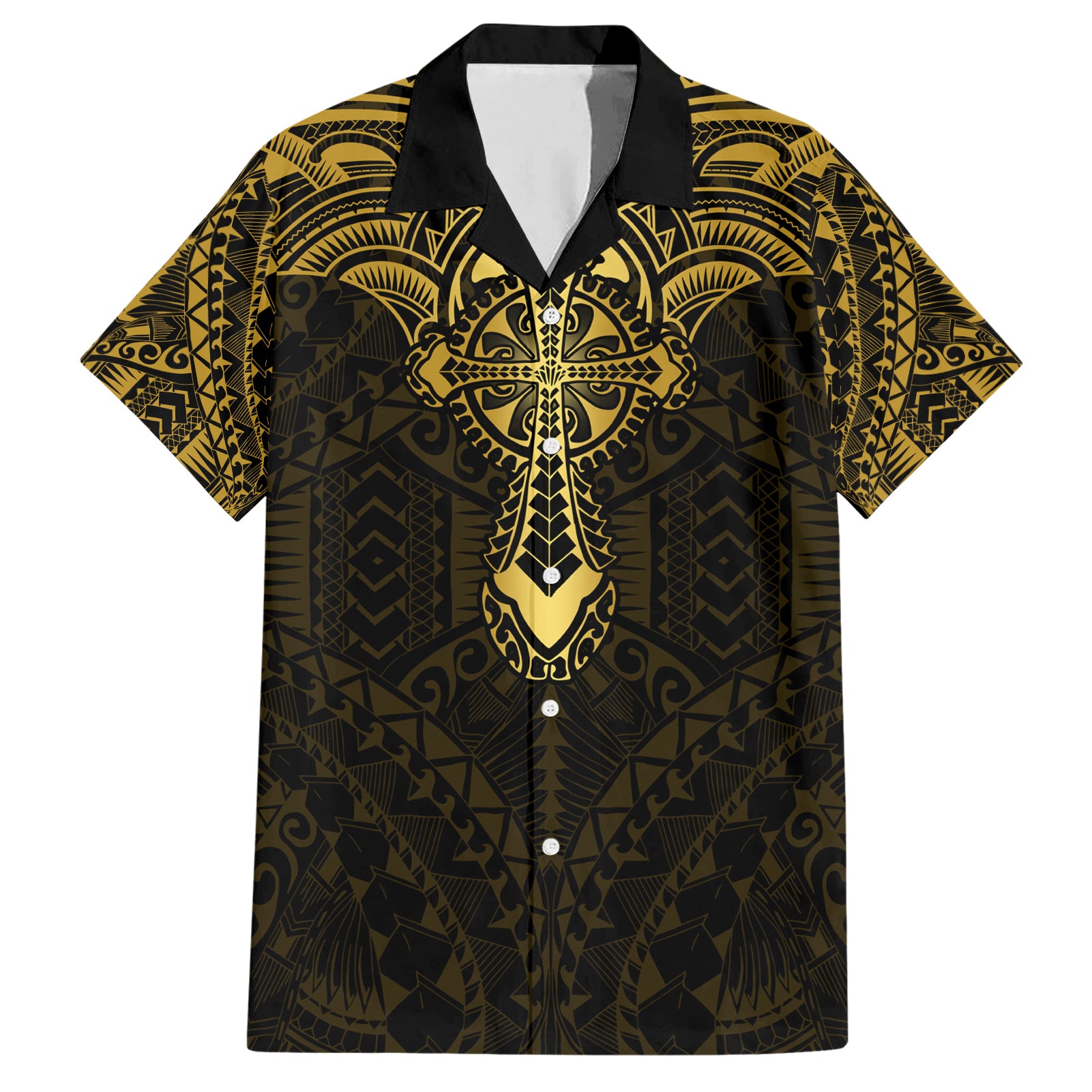 Personalized Polynesia Hawaiian Shirt With Christian Cross LT05 Gold - Polynesian Pride