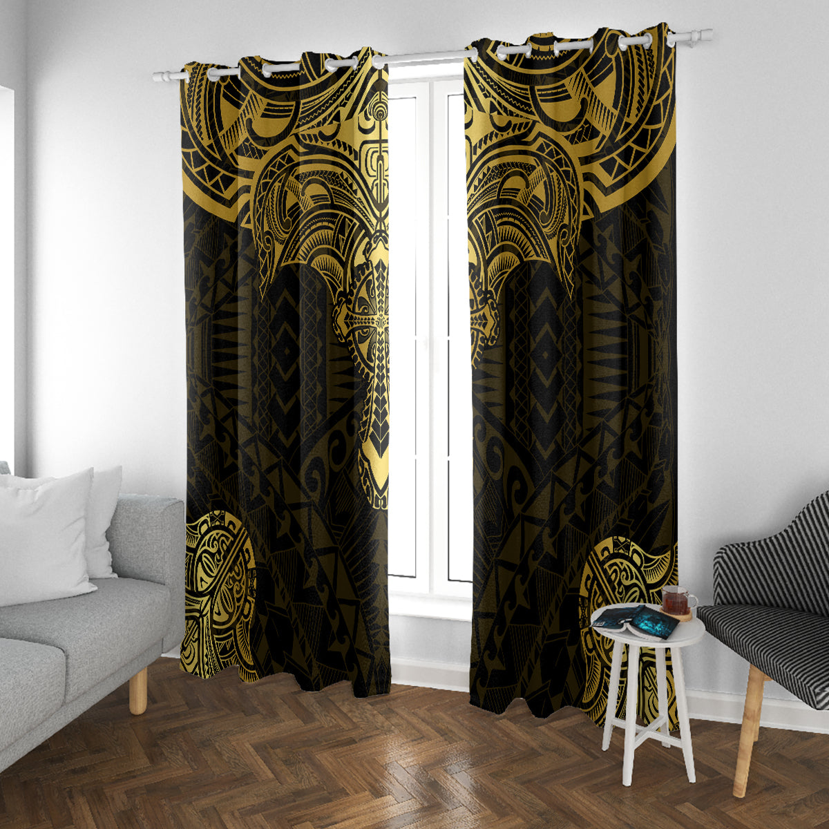 Polynesia Window Curtain With Christian Cross LT05 With Grommets Gold - Polynesian Pride