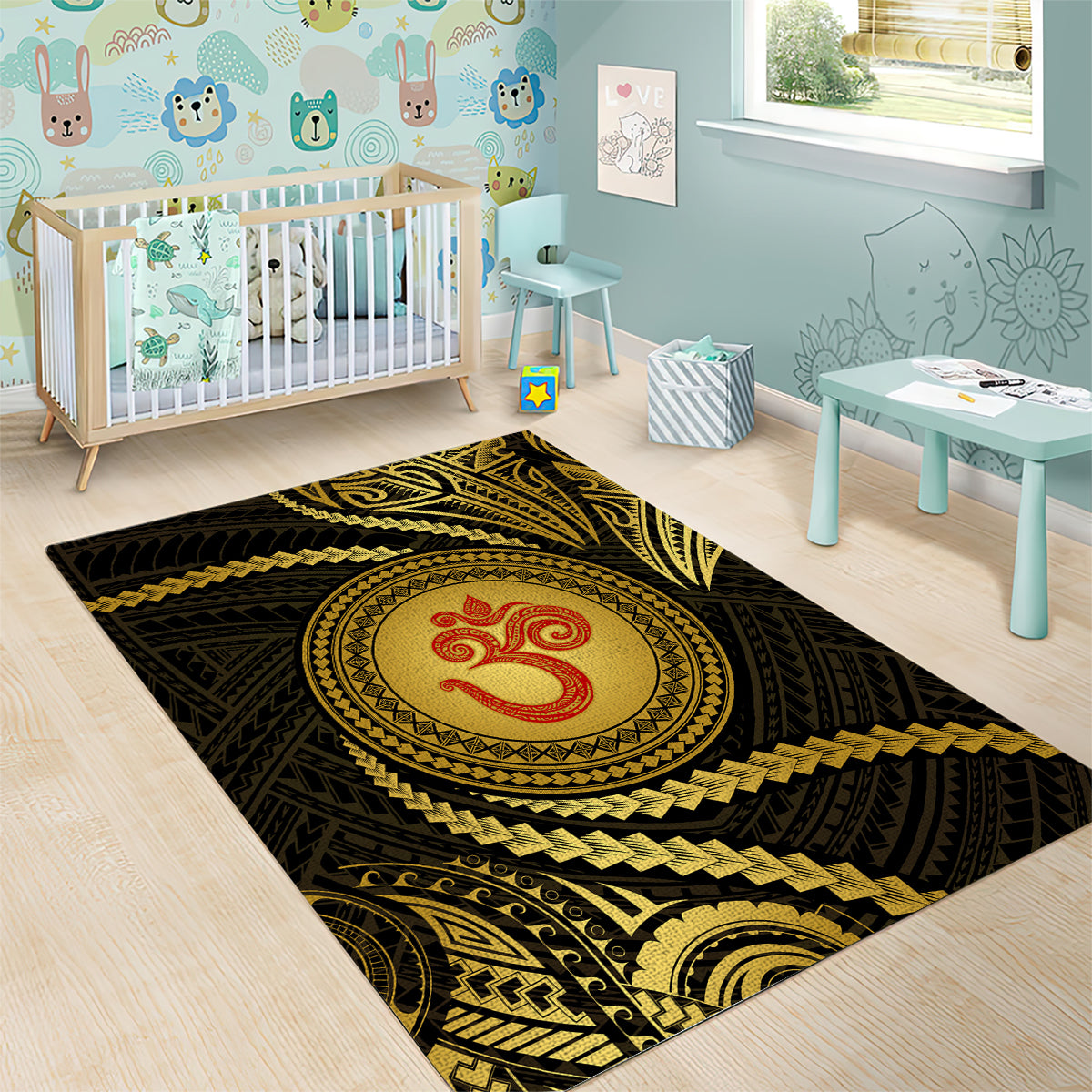 Polynesia Area Rug With Hindu Om Symbol LT05 - Polynesian Pride