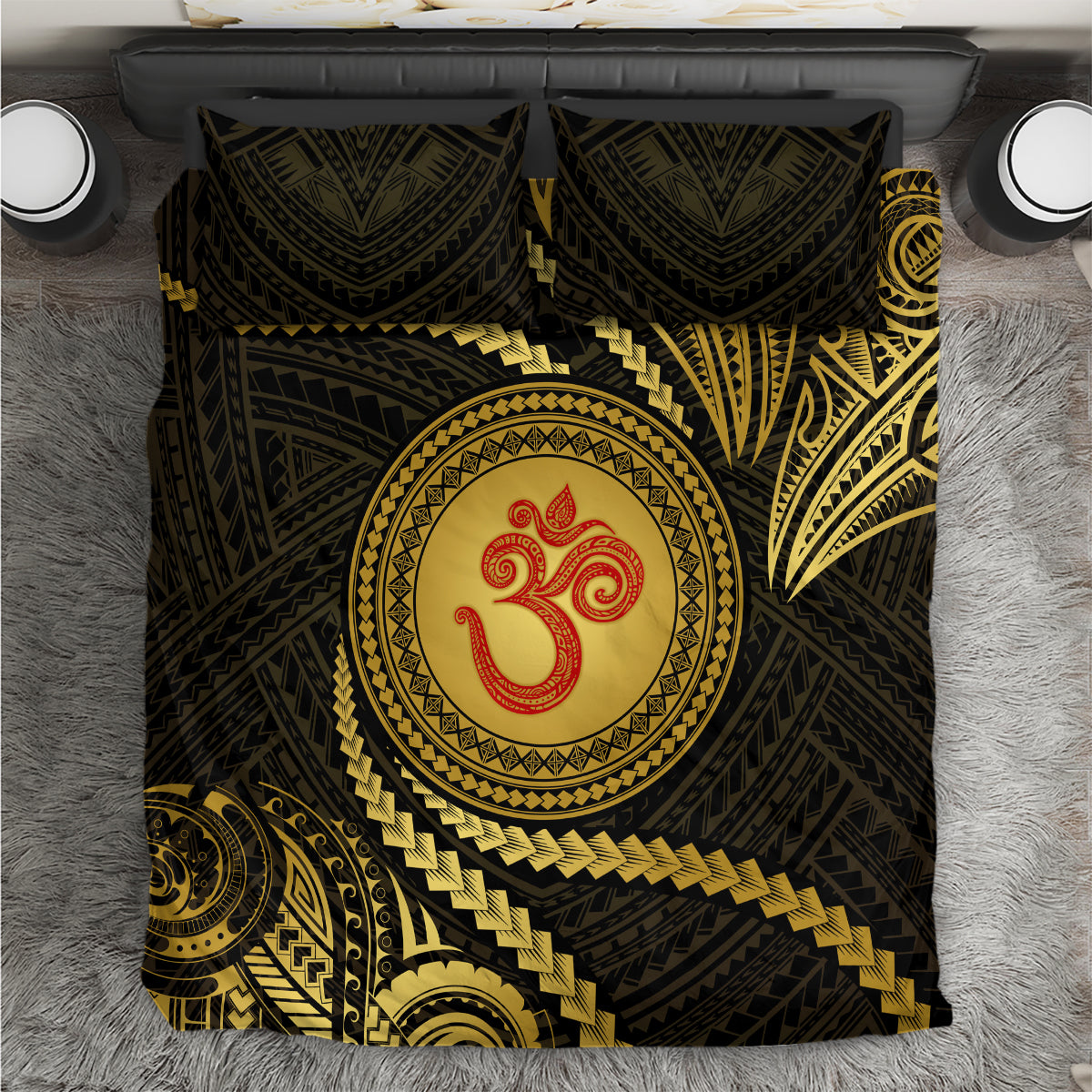 Polynesia Bedding Set With Hindu Om Symbol LT05 Gold - Polynesian Pride