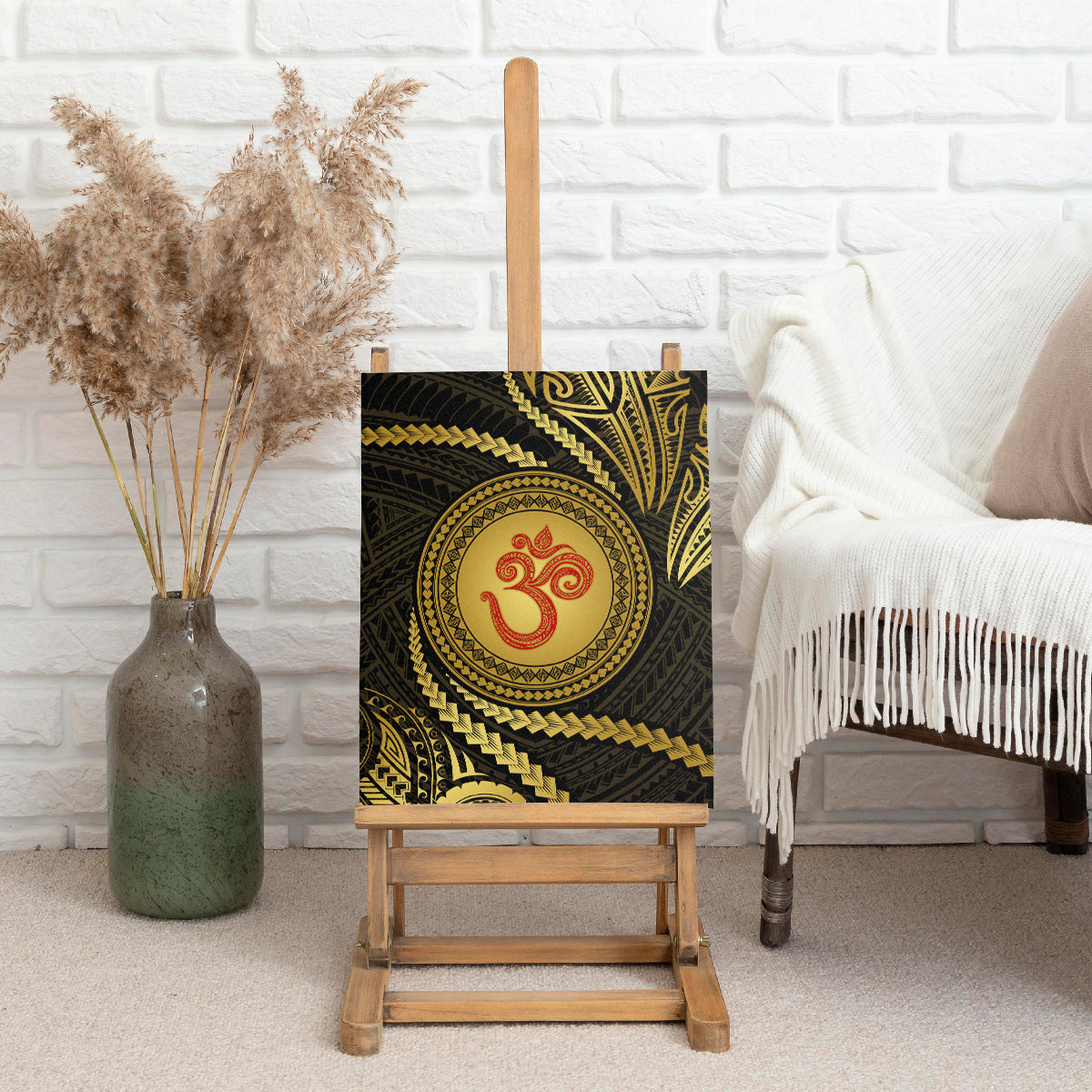 Polynesia Canvas Wall Art With Hindu Om Symbol LT05