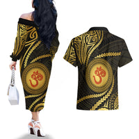 Polynesia Couples Matching Off The Shoulder Long Sleeve Dress and Hawaiian Shirt With Hindu Om Symbol LT05 - Polynesian Pride