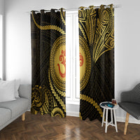 Polynesia Window Curtain With Hindu Om Symbol LT05 With Grommets Gold - Polynesian Pride