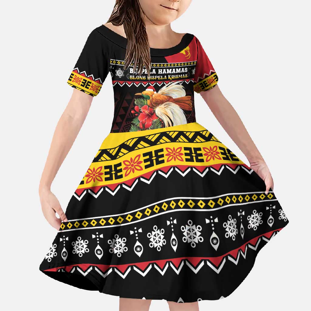 Papua New Guinea Christmas Family Matching Long Sleeve Bodycon Dress and Hawaiian Shirt Bird Of Paradise Hamamas Krismas LT05 Daughter's Dress Black - Polynesian Pride