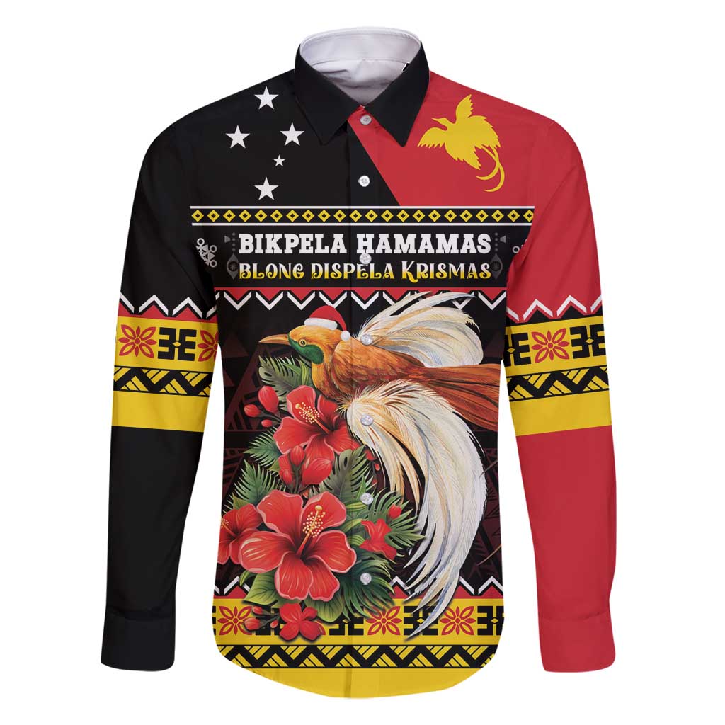 Papua New Guinea Christmas Family Matching Long Sleeve Bodycon Dress and Hawaiian Shirt Bird Of Paradise Hamamas Krismas LT05 Dad's Shirt - Long Sleeve Black - Polynesian Pride