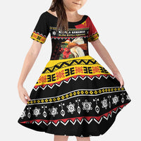 Papua New Guinea Christmas Family Matching Puletasi and Hawaiian Shirt Bird Of Paradise Hamamas Krismas LT05 Daughter's Dress Black - Polynesian Pride