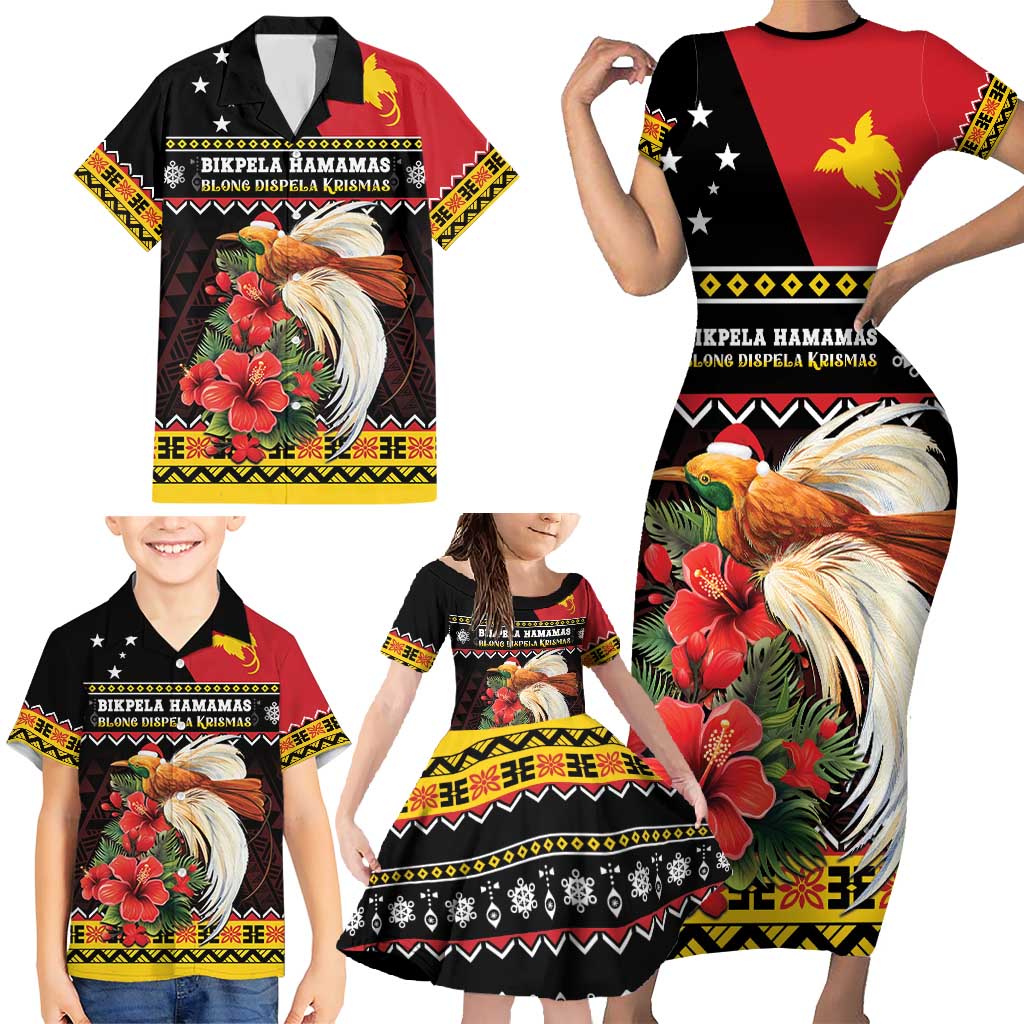 Papua New Guinea Christmas Family Matching Short Sleeve Bodycon Dress and Hawaiian Shirt Bird Of Paradise Hamamas Krismas LT05 - Polynesian Pride