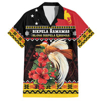 Papua New Guinea Christmas Family Matching Short Sleeve Bodycon Dress and Hawaiian Shirt Bird Of Paradise Hamamas Krismas LT05 Dad's Shirt - Short Sleeve Black - Polynesian Pride