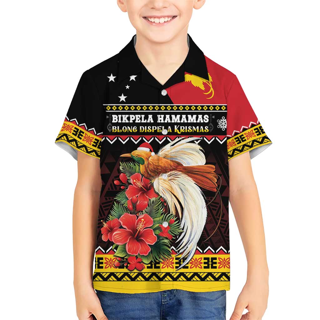 Papua New Guinea Christmas Family Matching Short Sleeve Bodycon Dress and Hawaiian Shirt Bird Of Paradise Hamamas Krismas LT05 Son's Shirt Black - Polynesian Pride