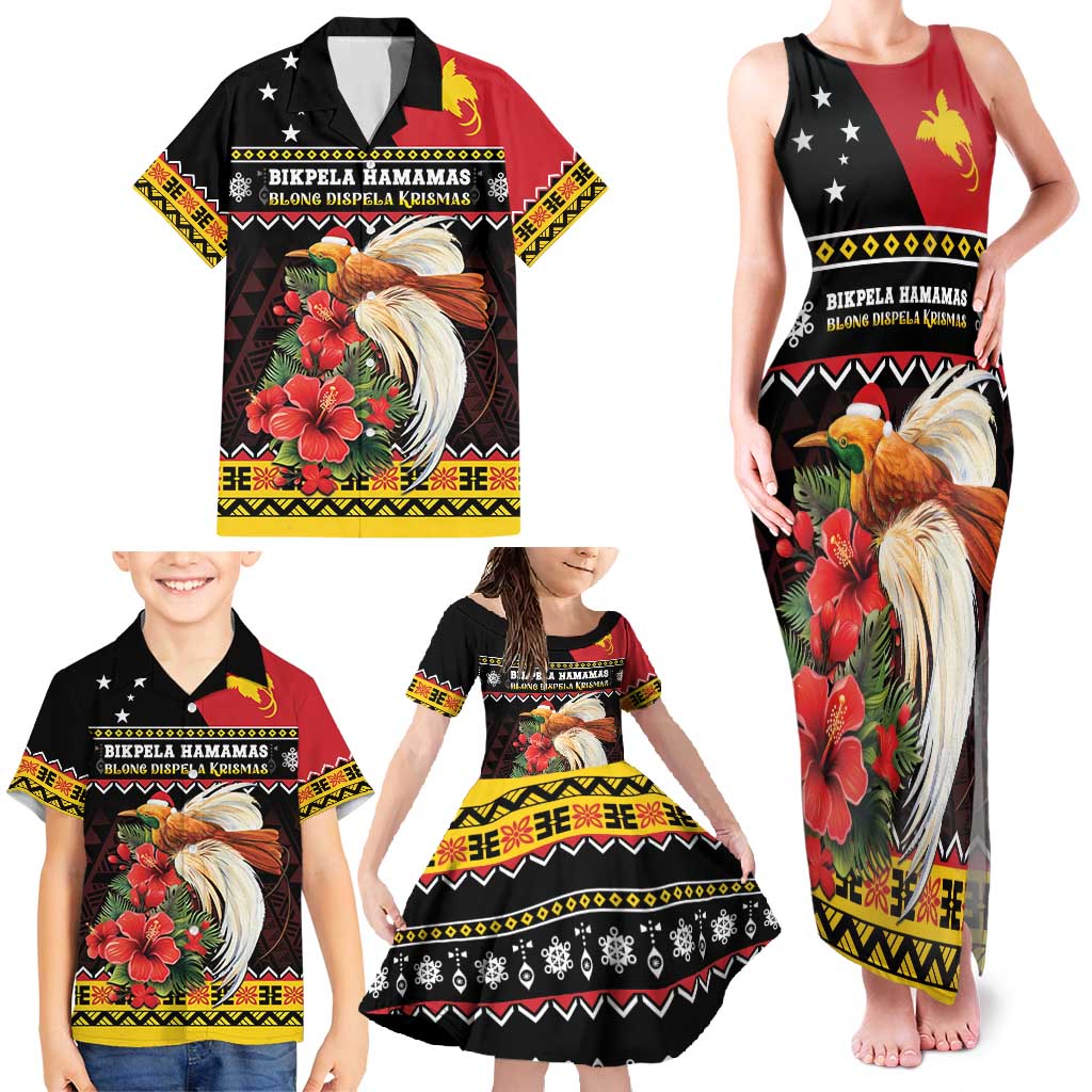 Papua New Guinea Christmas Family Matching Tank Maxi Dress and Hawaiian Shirt Bird Of Paradise Hamamas Krismas