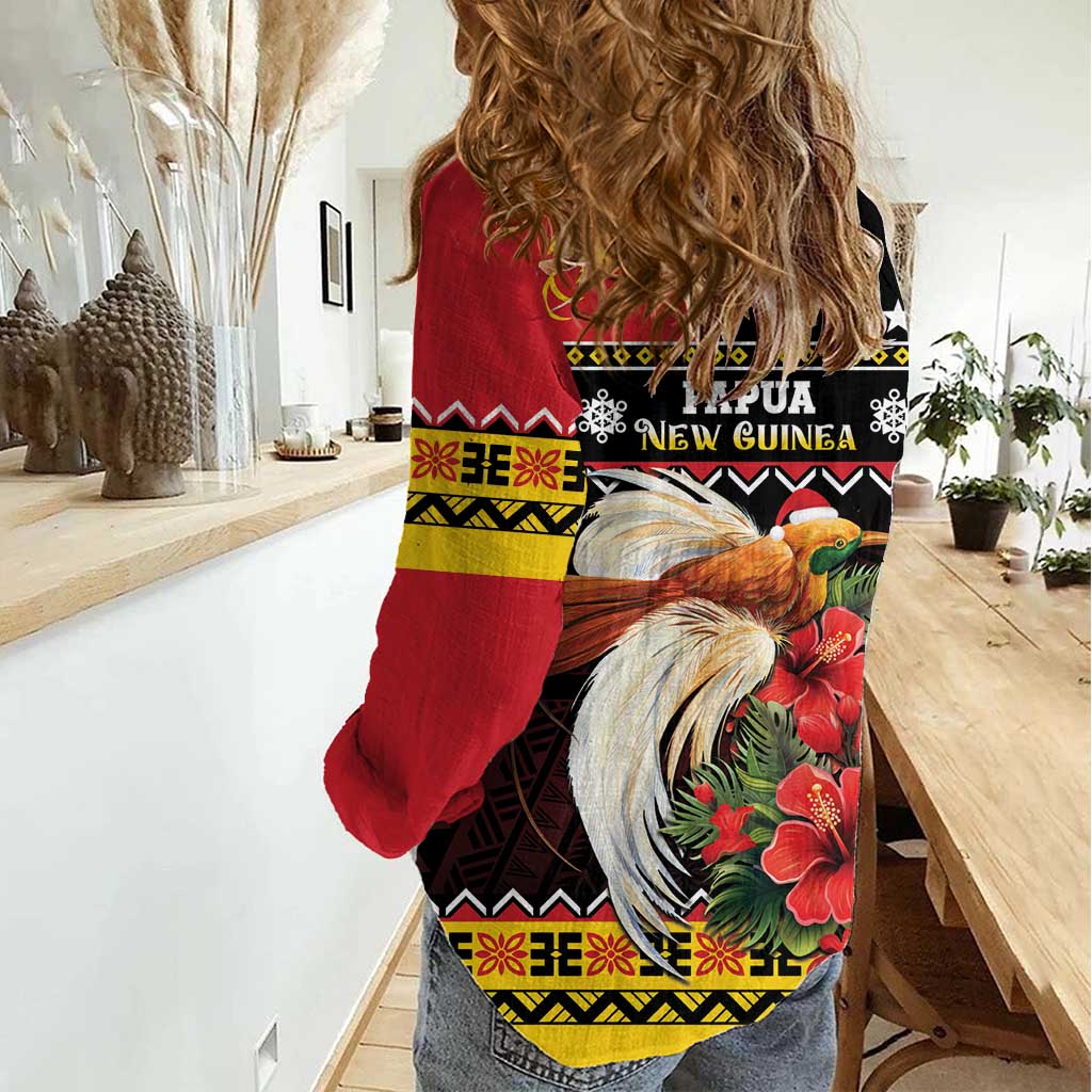 Papua New Guinea Christmas Women Casual Shirt Bird Of Paradise Hamamas Krismas LT05 - Polynesian Pride