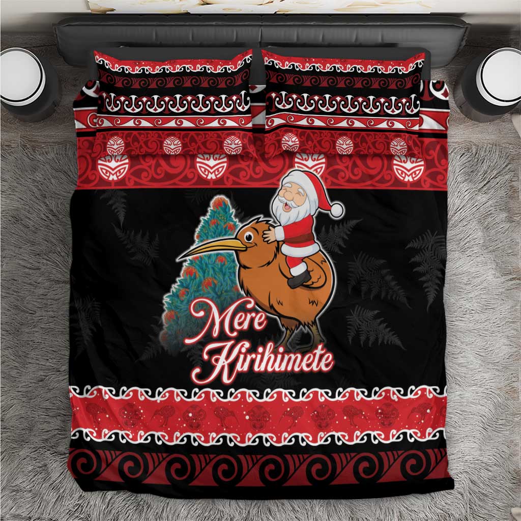 New Zealand Christmas Bedding Set Funny Santa Riding Kiwi Meri Kirihimete