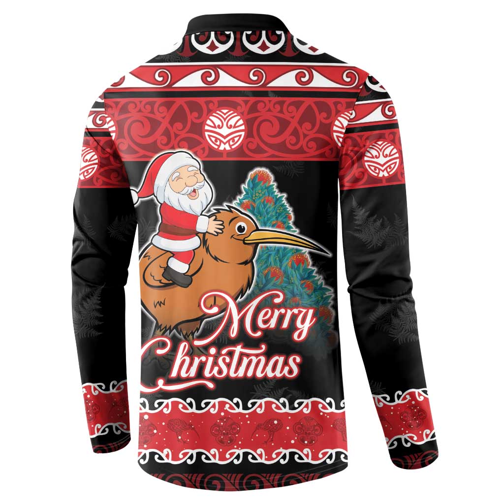 New Zealand Christmas Button Sweatshirt Funny Santa Riding Kiwi Meri Kirihimete