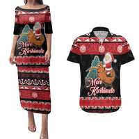 New Zealand Christmas Couples Matching Puletasi and Hawaiian Shirt Funny Santa Riding Kiwi Meri Kirihimete LT05 Black - Polynesian Pride