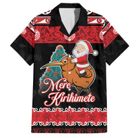 New Zealand Christmas Family Matching Off The Shoulder Long Sleeve Dress and Hawaiian Shirt Funny Santa Riding Kiwi Meri Kirihimete LT05 Dad's Shirt - Short Sleeve Black - Polynesian Pride