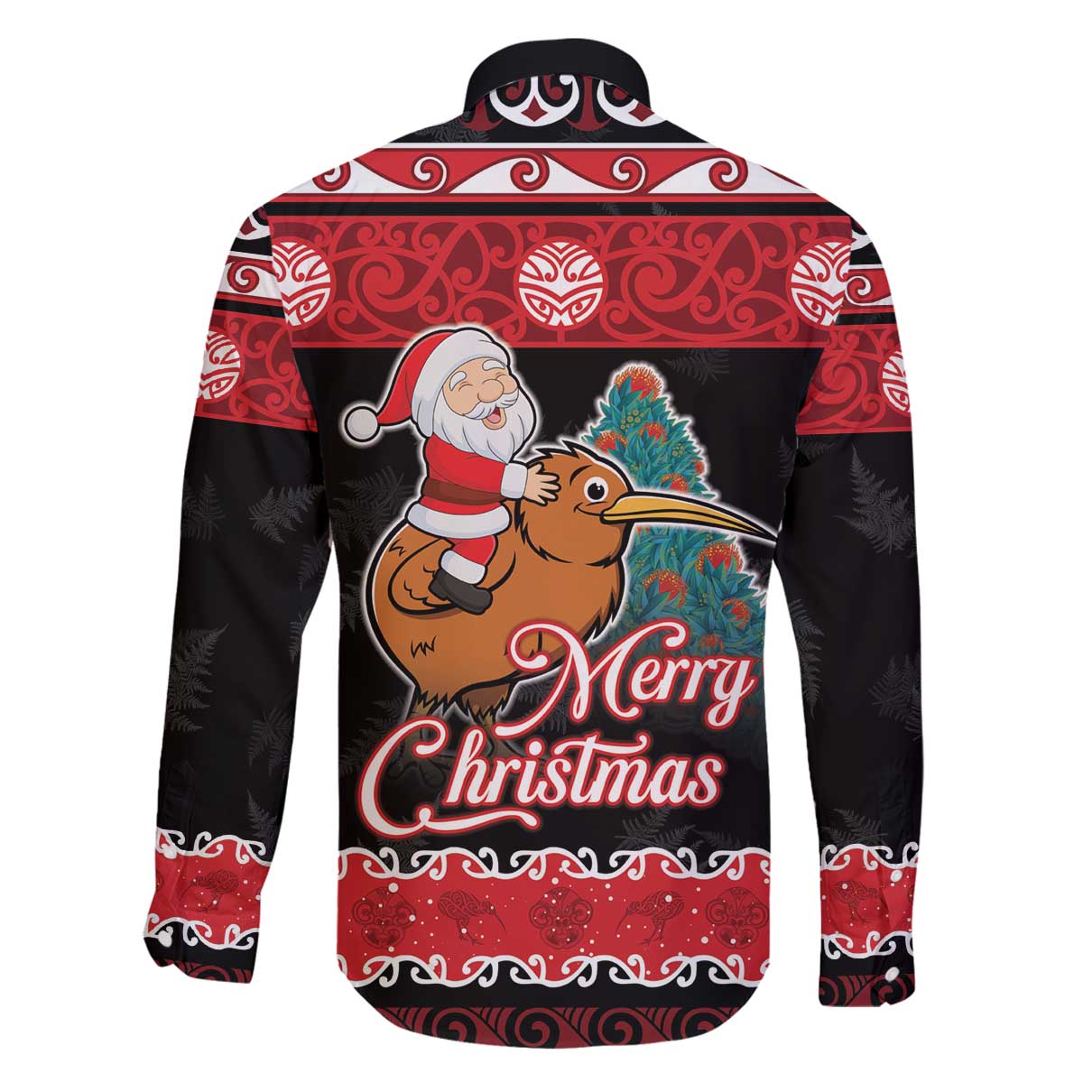 New Zealand Christmas Family Matching Off The Shoulder Long Sleeve Dress and Hawaiian Shirt Funny Santa Riding Kiwi Meri Kirihimete LT05 - Polynesian Pride