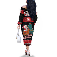 New Zealand Christmas Family Matching Off The Shoulder Long Sleeve Dress and Hawaiian Shirt Funny Santa Riding Kiwi Meri Kirihimete LT05 - Polynesian Pride
