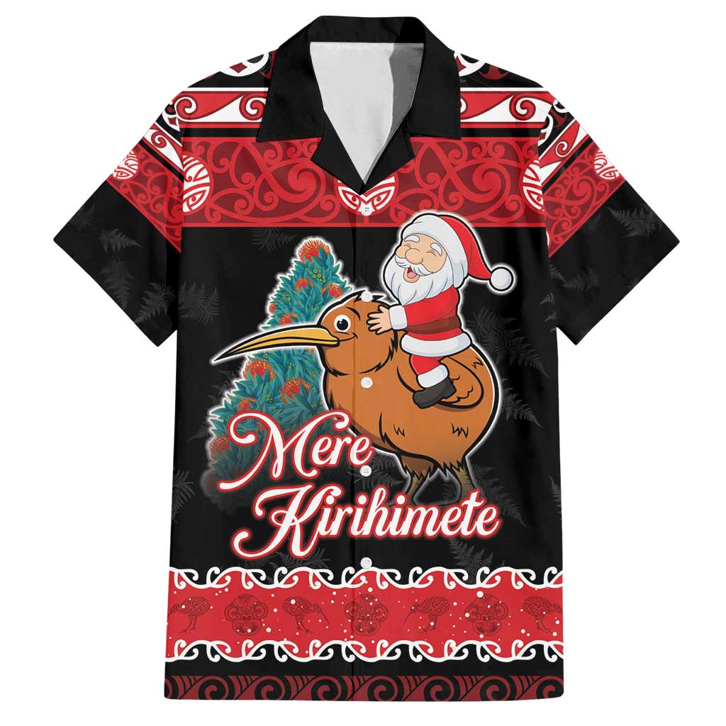 New Zealand Christmas Family Matching Puletasi and Hawaiian Shirt Funny Santa Riding Kiwi Meri Kirihimete LT05 Dad's Shirt - Short Sleeve Black - Polynesian Pride