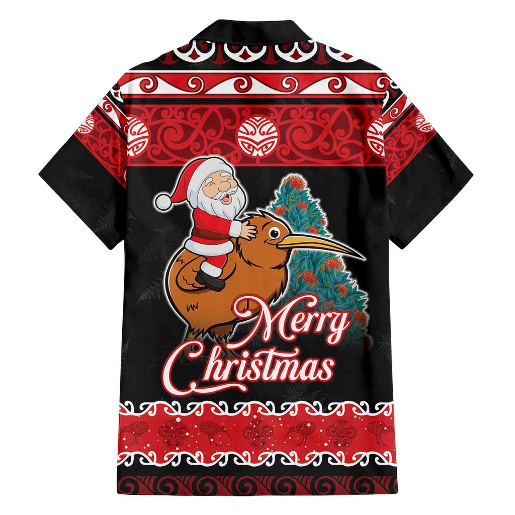 New Zealand Christmas Family Matching Short Sleeve Bodycon Dress and Hawaiian Shirt Funny Santa Riding Kiwi Meri Kirihimete LT05 - Polynesian Pride