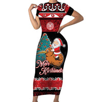 New Zealand Christmas Family Matching Short Sleeve Bodycon Dress and Hawaiian Shirt Funny Santa Riding Kiwi Meri Kirihimete LT05 Mom's Dress Black - Polynesian Pride