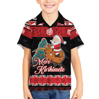 New Zealand Christmas Family Matching Short Sleeve Bodycon Dress and Hawaiian Shirt Funny Santa Riding Kiwi Meri Kirihimete LT05 Son's Shirt Black - Polynesian Pride